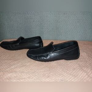 Santoni Black Soft Leather Square Toe Driving Loafers Size 9